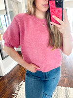 Pink Puff Sleeve Sweater Top