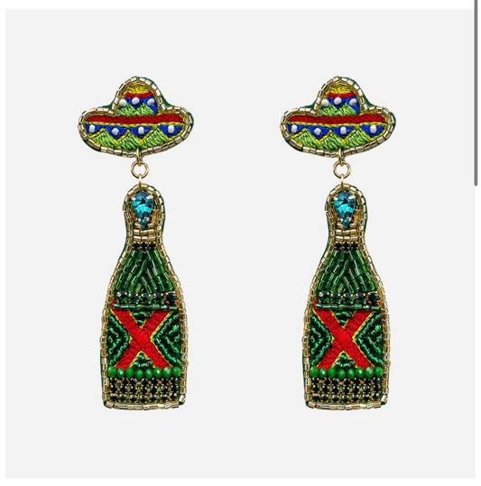 Green Beer Beaded Earrings
