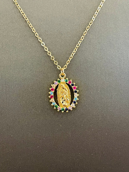 Colorful Virgin Mary Necklace