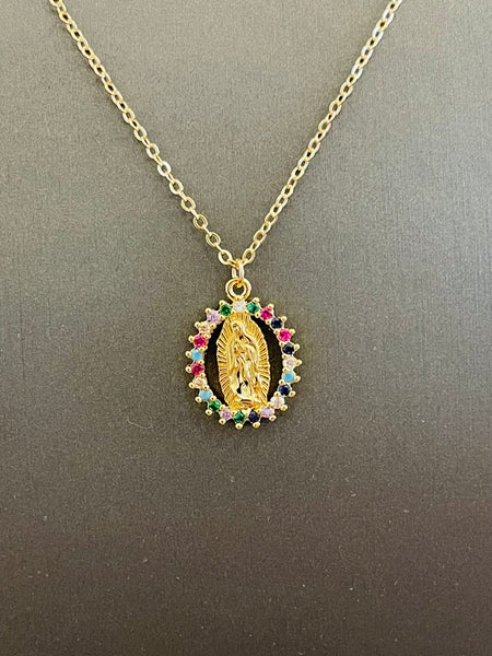 Colorful Virgin Mary Necklace
