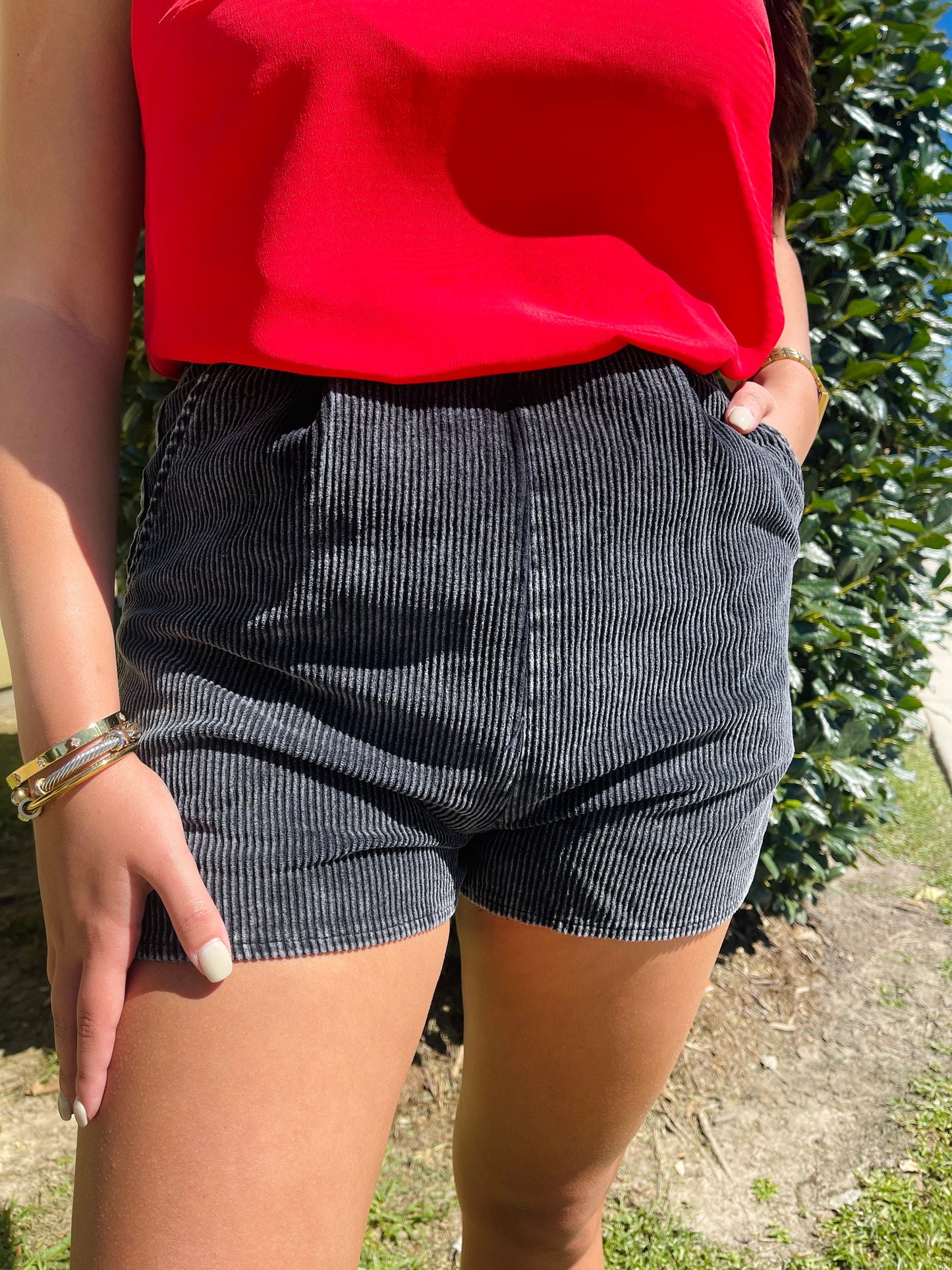 Corduroy Black Shorts